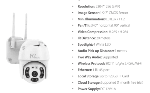 NG-C4220 Wifi Outdoor Security Camera Info